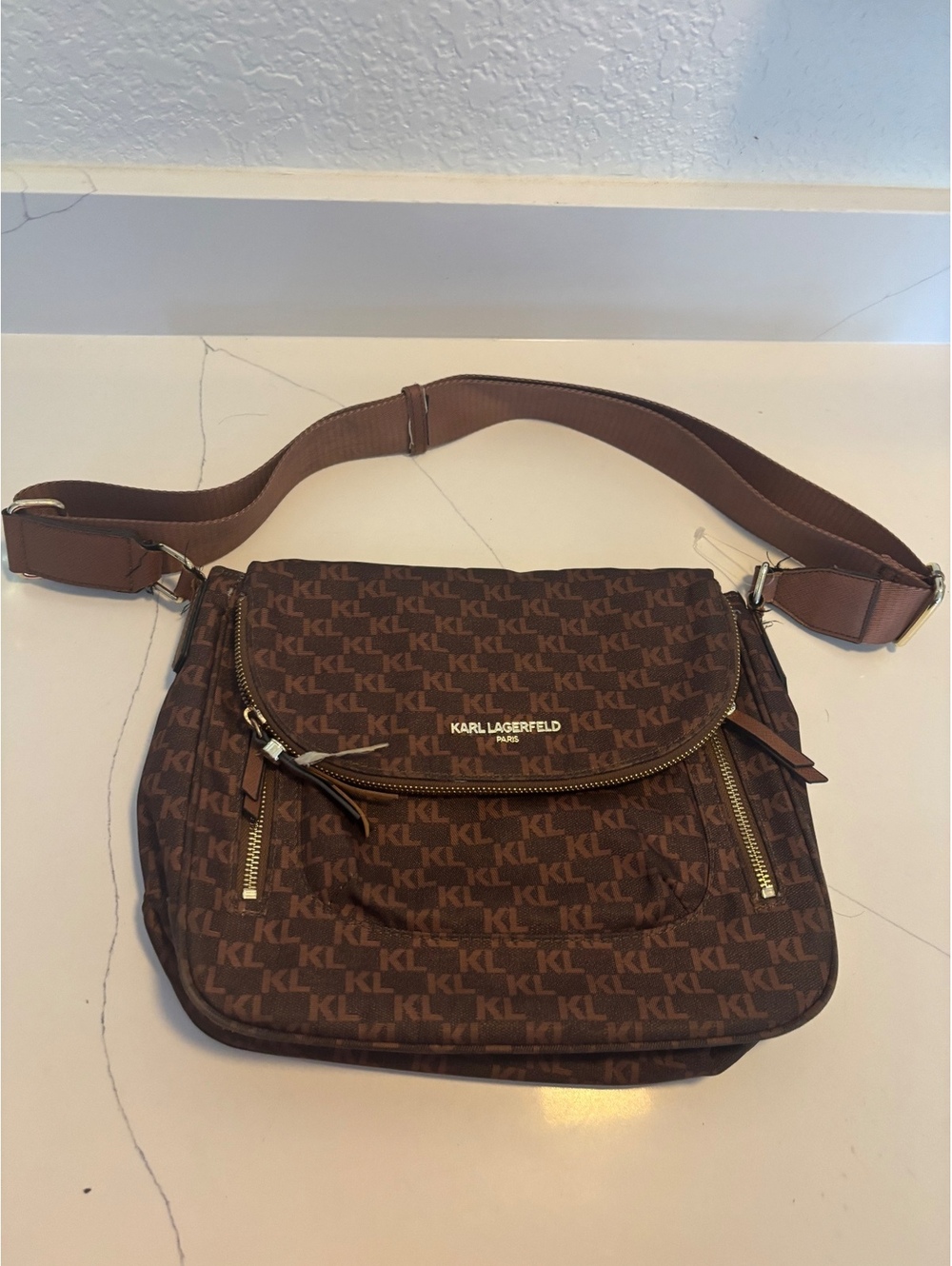 Karl Lagerfeld Paris Brown Monogram Crossbody Bag